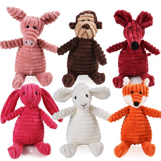 Corduroy Dog Toys for Small and Large Dogs - Animal-Shaped, Plush, Squeaky, Chew-Resistant, Pet Accessories.